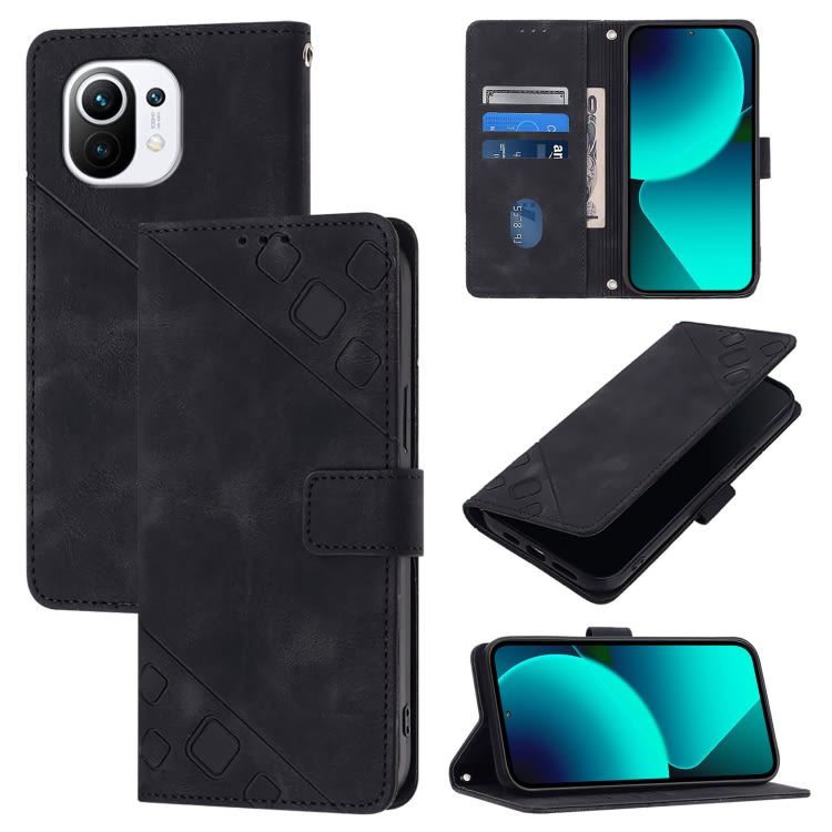 For Xiaomi Mi 11 Skin Feel Embossed Leather Phone Case(Black)