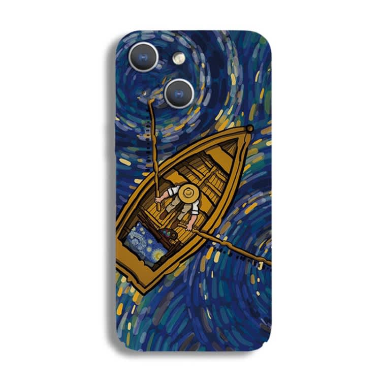 For iPhone 15 Plus Precise Hole Oil Painting Pattern PC Phone Case(Boating)