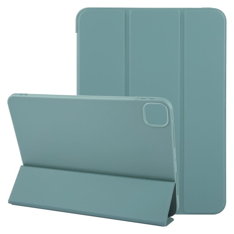 For iPad Pro 11 2024 GEBEI 3-folding Holder Shockproof Flip Leather Tablet Case(Dark Green)