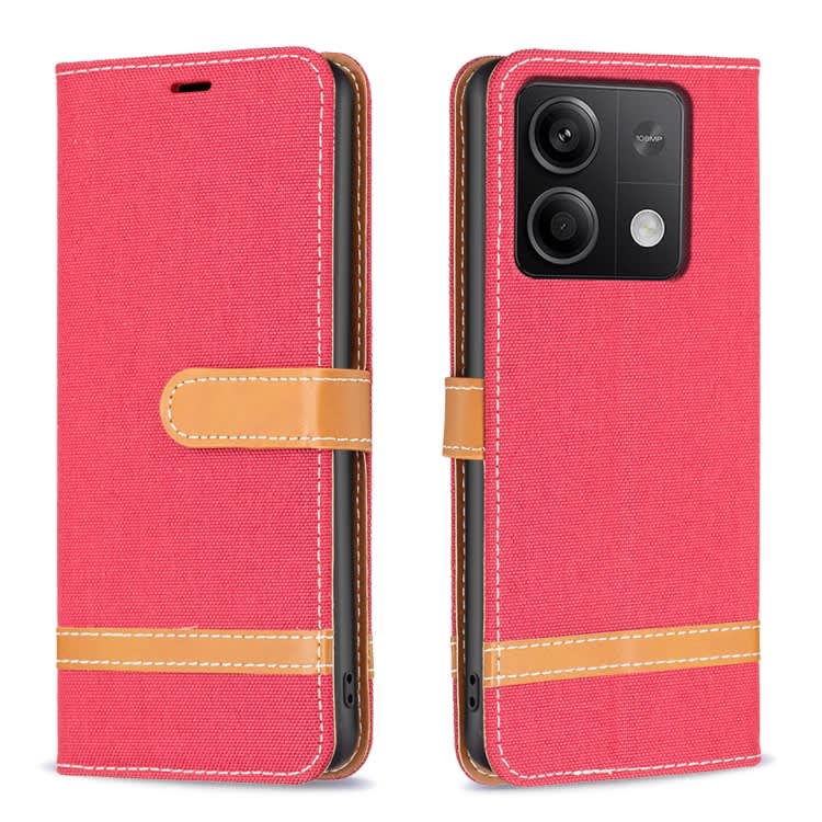 For Xiaomi Redmi Note 13 Color Block Denim Texture Leather Phone Case(Red)