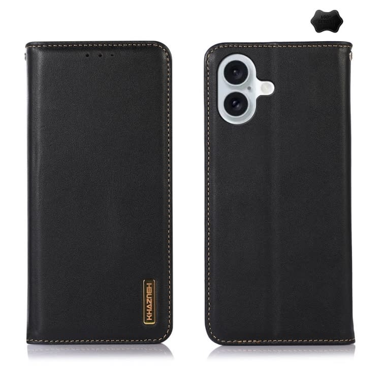 For iPhone 16 KHAZNEH Nappa Top Layer Cowhide Leather Phone Case(Black)