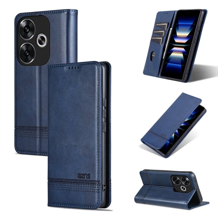 For Xiaomi Redmi Turbo 3 AZNS Magnetic Calf Texture Flip Leather Phone Case(Dark Blue)