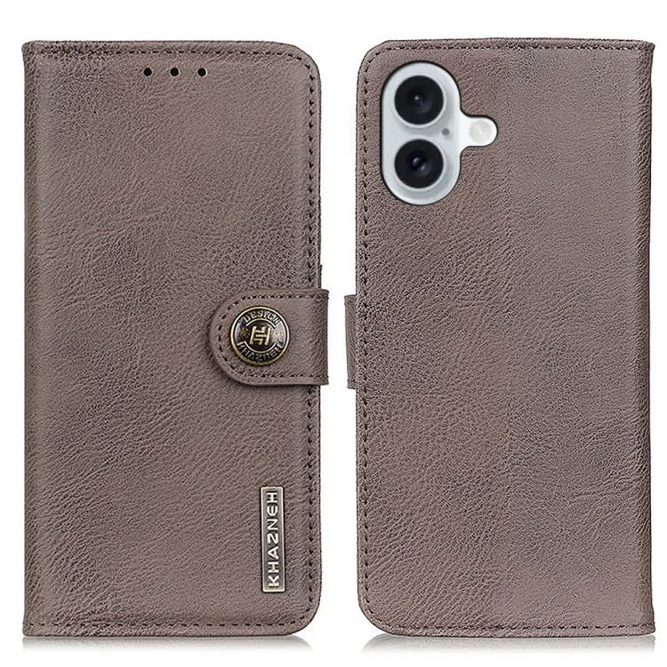 For iPhone 16 KHAZNEH Cowhide Texture Horizontal Flip Leather Phone Case(Khaki)