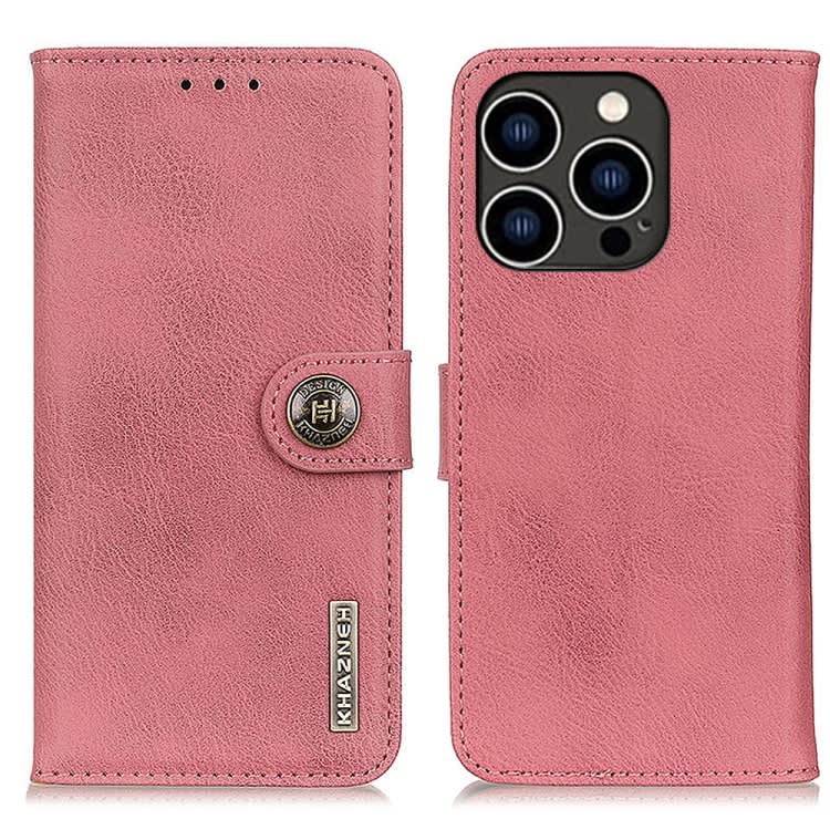 For iPhone 16 Pro Max KHAZNEH Cowhide Texture Horizontal Flip Leather Phone Case(Pink)