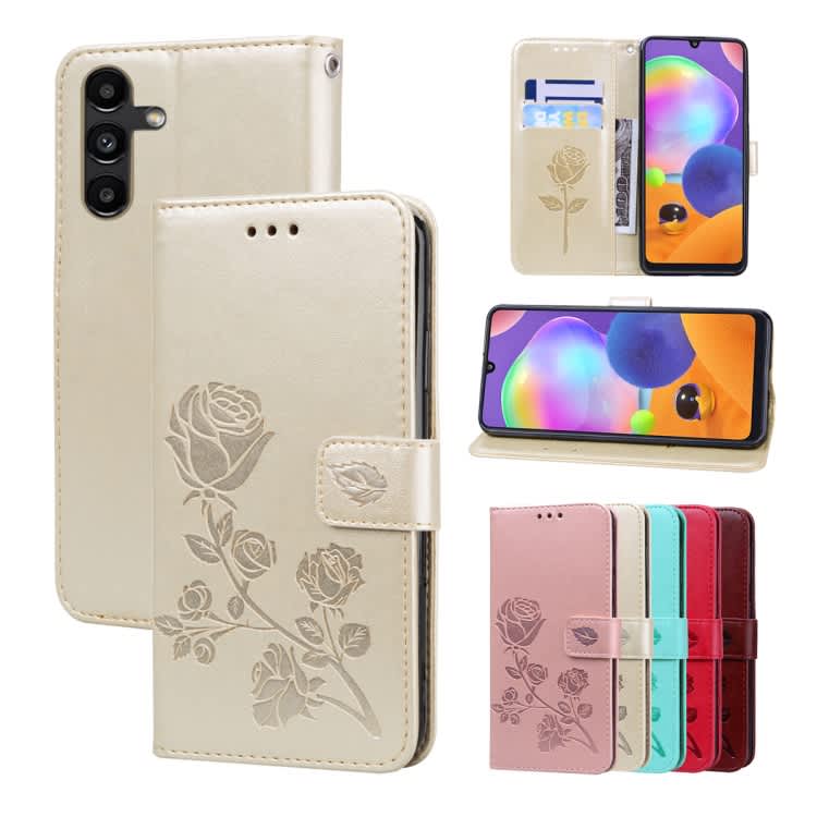 For Samsung Galaxy A24 Rose Embossed Flip PU Leather Phone Case(Gold)