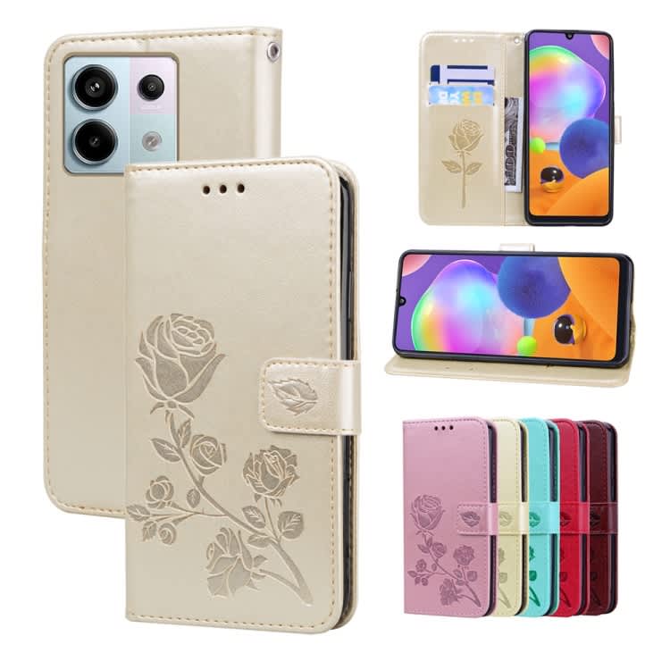 For Xiaomi Redmi Note 13 Pro 4G Rose Embossed Flip PU Leather Phone Case(Gold)
