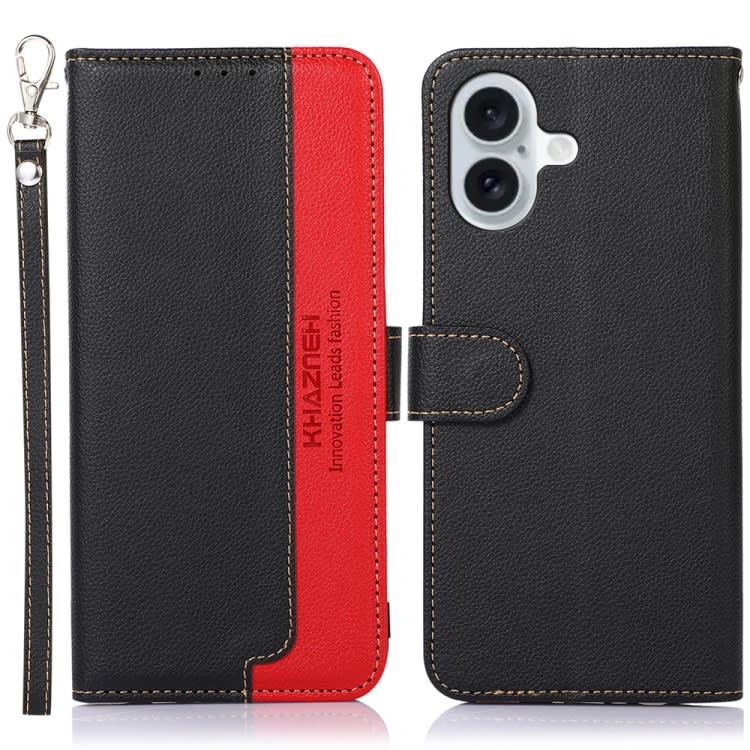 For iPhone 16 KHAZNEH Litchi Texture Leather RFID Phone Case(Black)