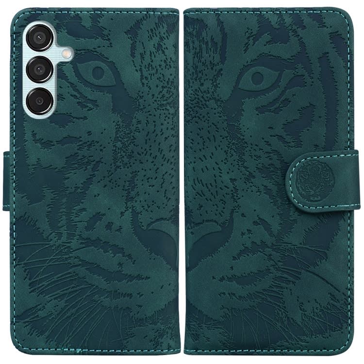 For Samsung Galaxy M15/F15 Tiger Embossing Pattern Flip Leather Phone Case(Green)