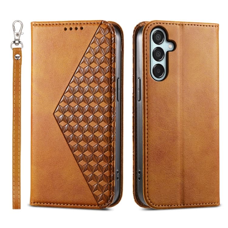 For Samsung Galaxy M15 5G / F15 5G Cubic Grid Calf Texture Magnetic Leather Phone Case(Yellow)