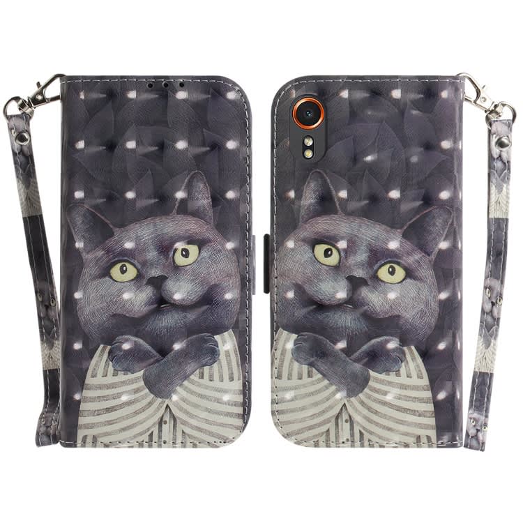 For Samsung Galaxy Xcover7 3D Colored Horizontal Flip Leather Phone Case(Hug Cat)