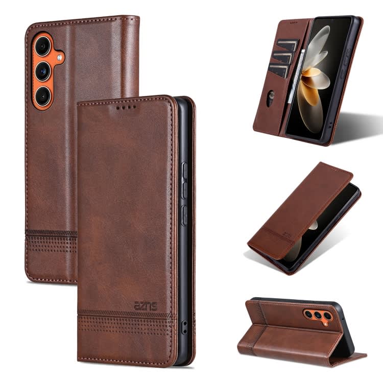 For Samsung Galaxy C55/M55 AZNS Magnetic Calf Texture Flip Leather Phone Case(Dark Brown)