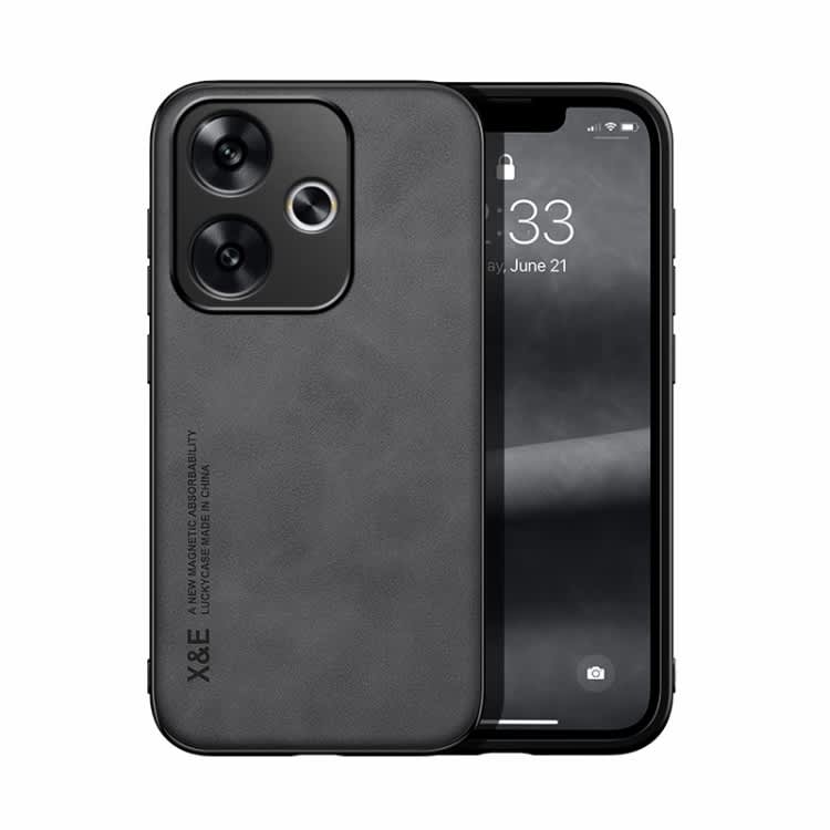 For Xiaomi Redmi Turbo 3 Skin Feel Magnetic Leather Back Phone Case(Dark Grey)