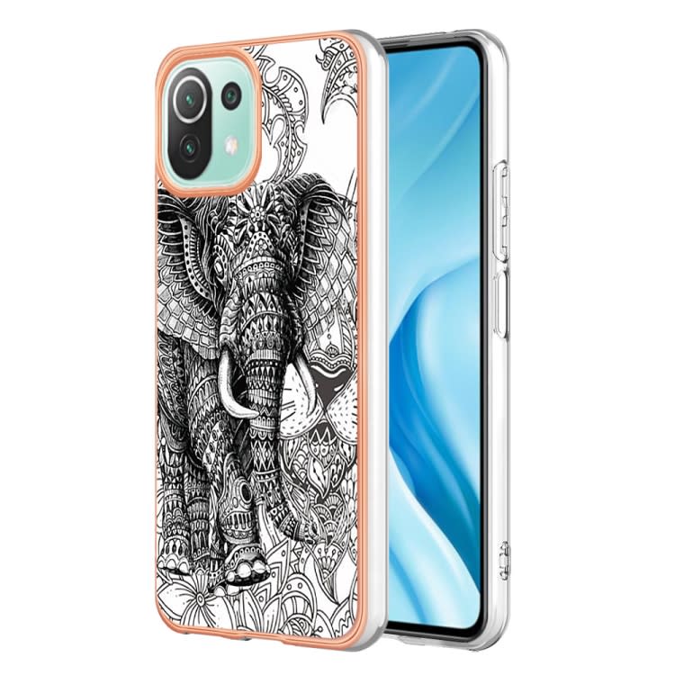 For Xiaomi 11 Lite Electroplating Marble Dual-side IMD Phone Case(Totem Elephant)