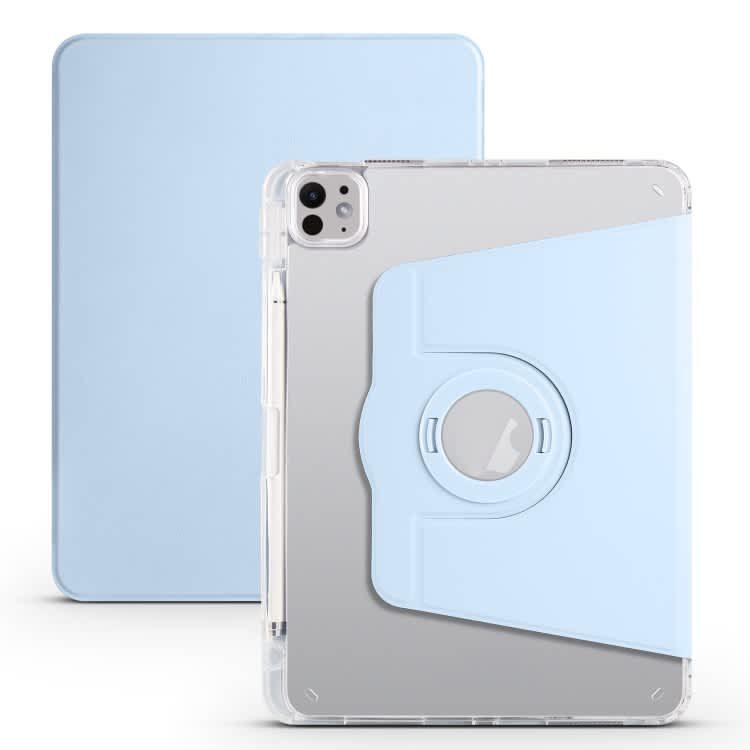 For iPad Pro 11 2024 Clear Acrylic 360 Rotation Detachable Leather Tablet Case(Ice Blue)