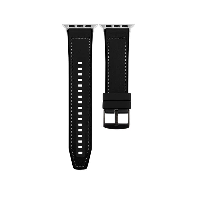 For Apple Watch SE 2023 40mm Hybrid Leather Silicone Watch Band(Black)