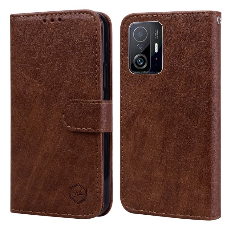 For Xiaomi 11T Pro Skin Feeling Oil Leather Texture PU + TPU Phone Case(Brown)