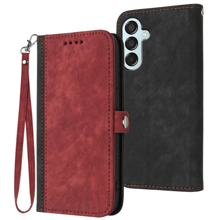For Samsung Galaxy M15 5G/F15 5G Side Buckle Double Fold Hand Strap Leather Phone Case(Red)