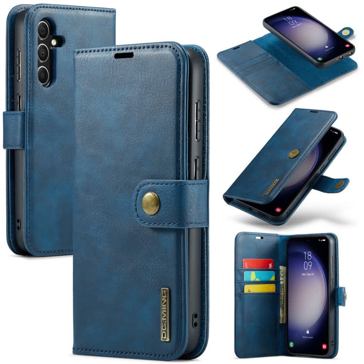 For Samsung Galaxy A55 5G DG.MING Crazy Horse Texture Detachable Magnetic Leather Case(Blue)