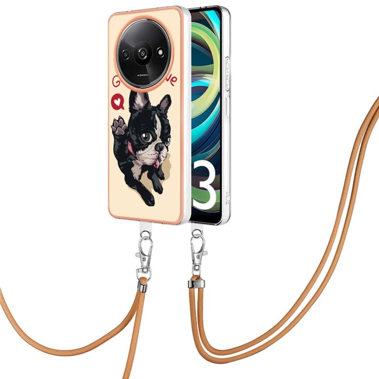 For Xiaomi Redmi A3 Electroplating Dual-side IMD Phone Case with Lanyard(Lucky Dog)