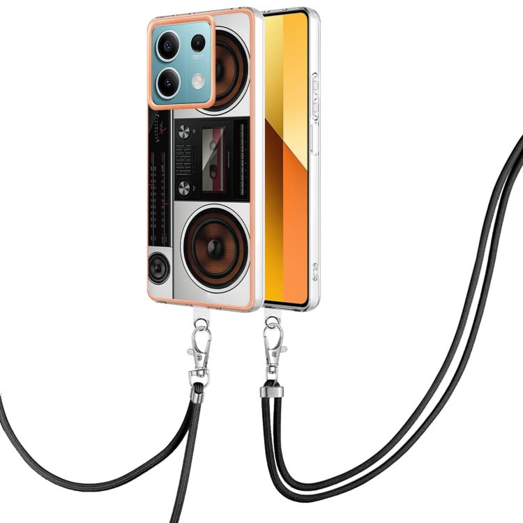 For Xiaomi Redmi Note 13 5G Global Electroplating Dual-side IMD Phone Case with Lanyard(Retro Radio