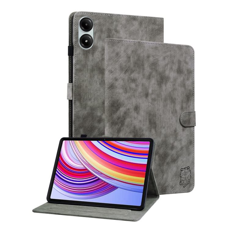 For Xiaomi Redmi Pad Pro 12.1 Tiger Pattern Flip Leather Tablet Case(Grey)