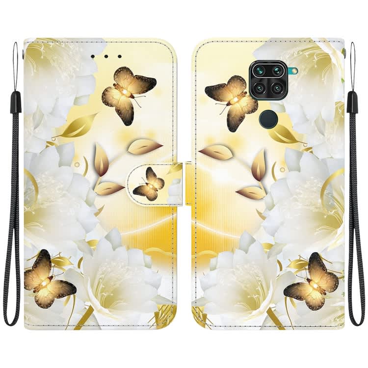 For Xiaomi Redmi Note 9 Crystal Texture Colored Drawing Leather Phone Case(Gold Butterfly Epiphyllu
