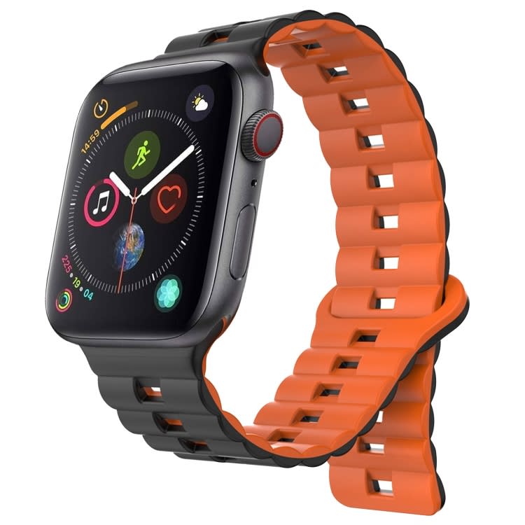 For Apple Watch Series 4 40mm Reverse Buckle Two Color Magnetic Silicone Watch Band(Black+Orange)