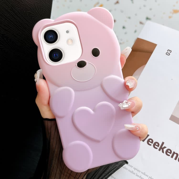 For iPhone 11 Bear Shape Oil-sprayed Gradient TPU Phone Case(Pink Purple)