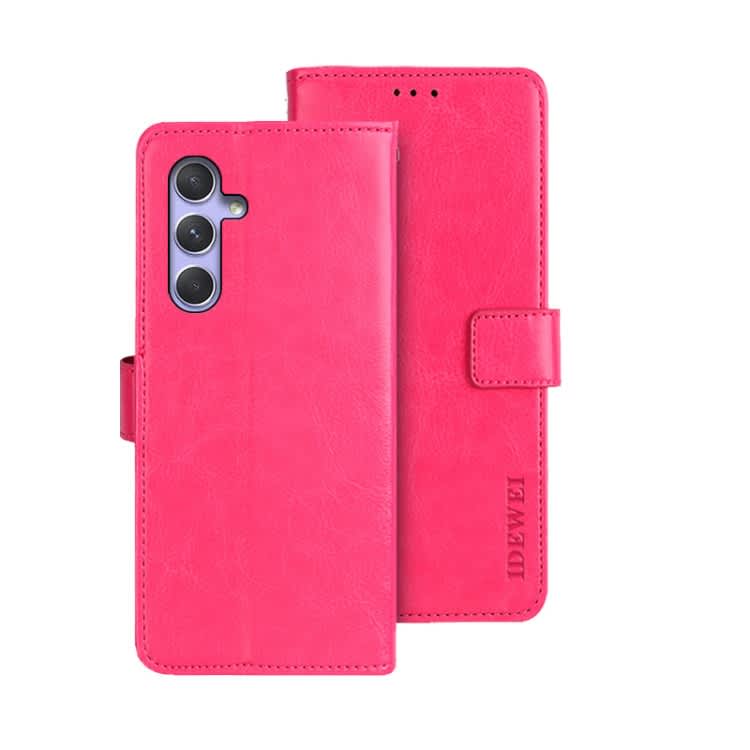 For Samsung Galaxy A55 5G idewei Crazy Horse Texture Leather Phone Case(Rose Red)
