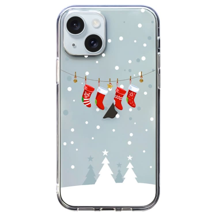 For iPhone 15 Plus Christmas Colored Drawing Pattern High Transparent Soft TPU Phone Case(Christmas