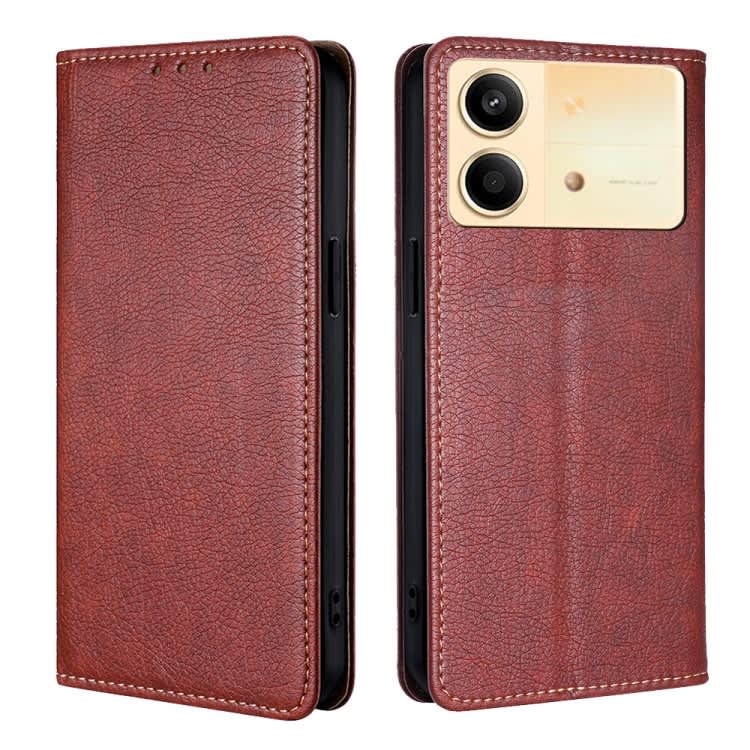 For Xiaomi Redmi Note 13R Pro 5G Gloss Oil Solid Color Magnetic Leather Phone Case(Brown)