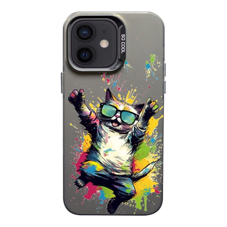 For iPhone 11 Color Ink Frosted PC+TPU Phone Case(Glasses Cat)