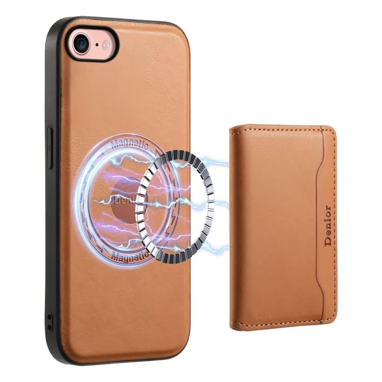 For iPhone SE 2022/2020/8/7 Denior Cowhide Texture Leather MagSafe Detachable Wallet Phone Case(Kha