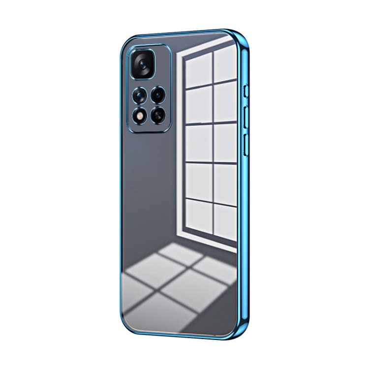 For Xiaomi Redmi Note 11 Pro+ 5G Transparent Plating Fine Hole Phone Case(Blue)