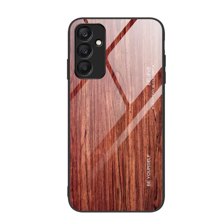 For Samsung Galaxy A25 5G Wood Grain Glass Phone Case(Coffee)