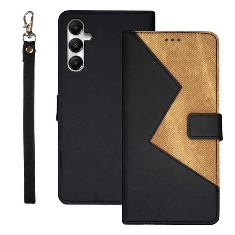 For Samsung Galaxy A05s idewei Two-color Splicing Leather Phone Case(Black)