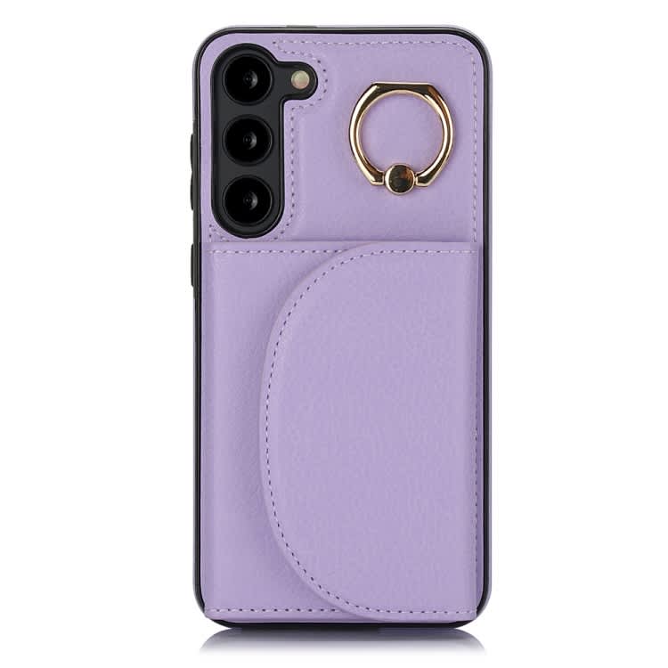 For Samsung Galaxy S23 5G YM007 Ring Holder Card Bag Skin Feel Phone Case(Purple)
