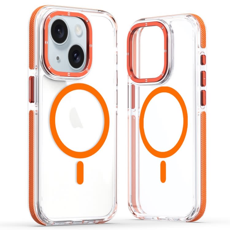 For iPhone 13 Dual-Color Clear Acrylic Hybrid TPU MagSafe Phone Case(Orange)
