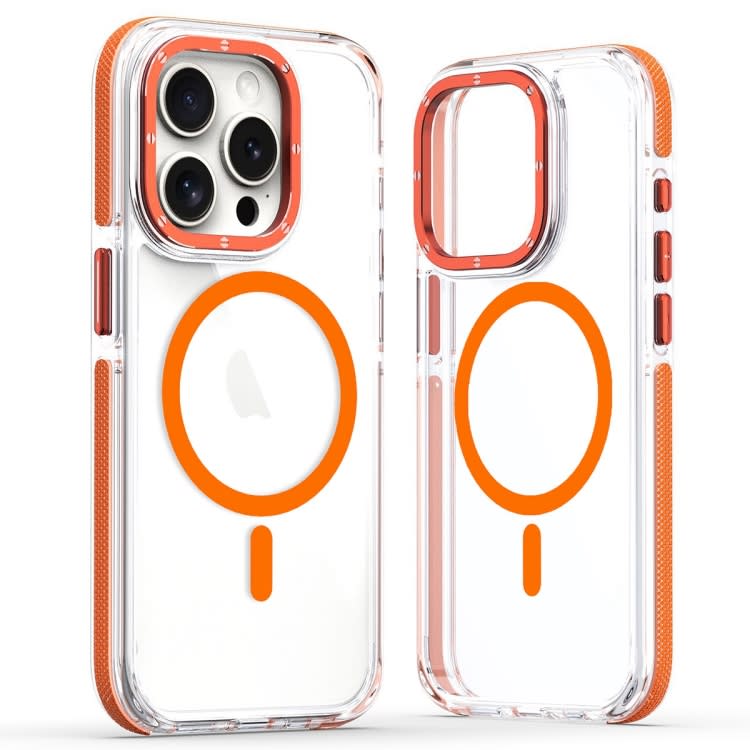 For iPhone 12 Pro Max Dual-Color Clear Acrylic Hybrid TPU MagSafe Phone Case(Orange)