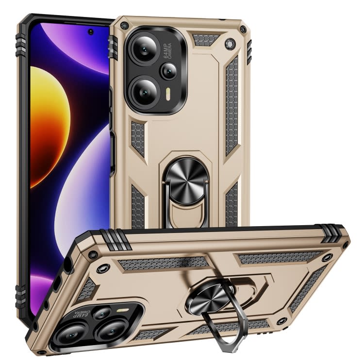 For Xiaomi Poco F5 5G / Redmi Note 12 Turbo 5G Shockproof TPU + PC Phone Case with Holder(Gold)