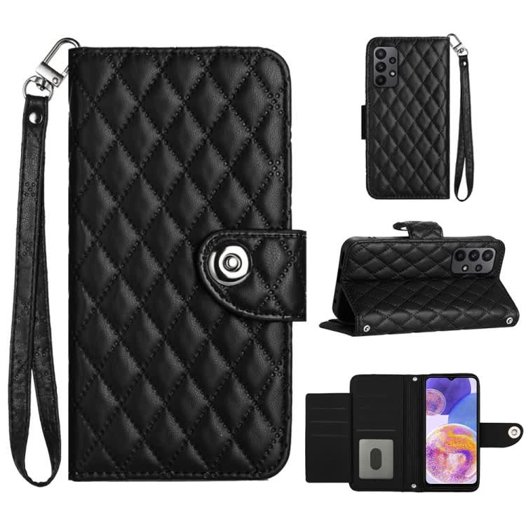 For Samsung Galaxy A33 5G Rhombic Texture Flip Leather Phone Case with Lanyard(Black)