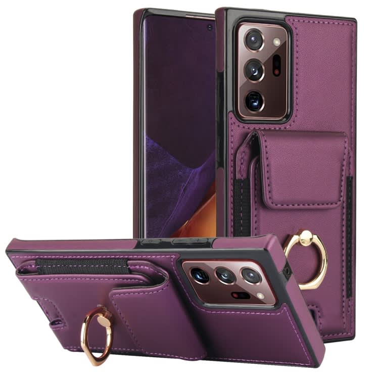 For Samsung Galaxy Note20 Ultra Elastic Card Bag Ring Holder Phone Case(Purple)