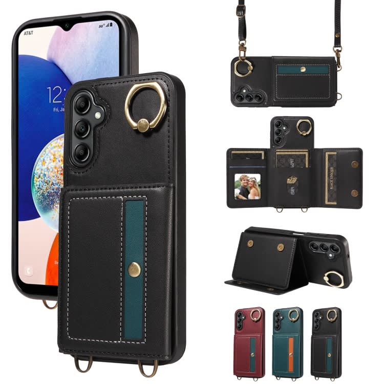 For Samsung Galaxy A15 Crossbodys Wallet Bag Ring Holder Leather Phone Case(Black)