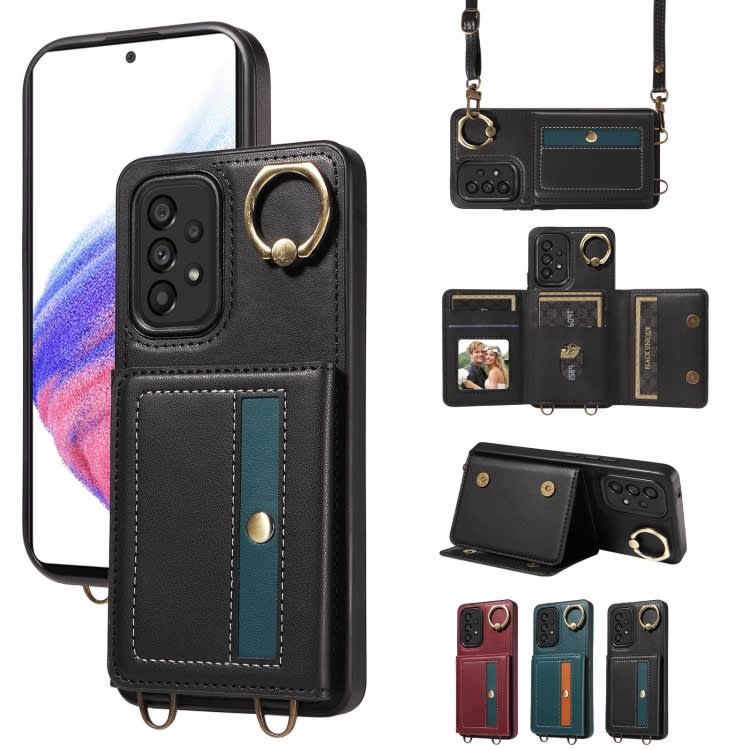 For Samsung Galaxy A73 5G Crossbodys Wallet Bag Ring Holder Leather Phone Case(Black)