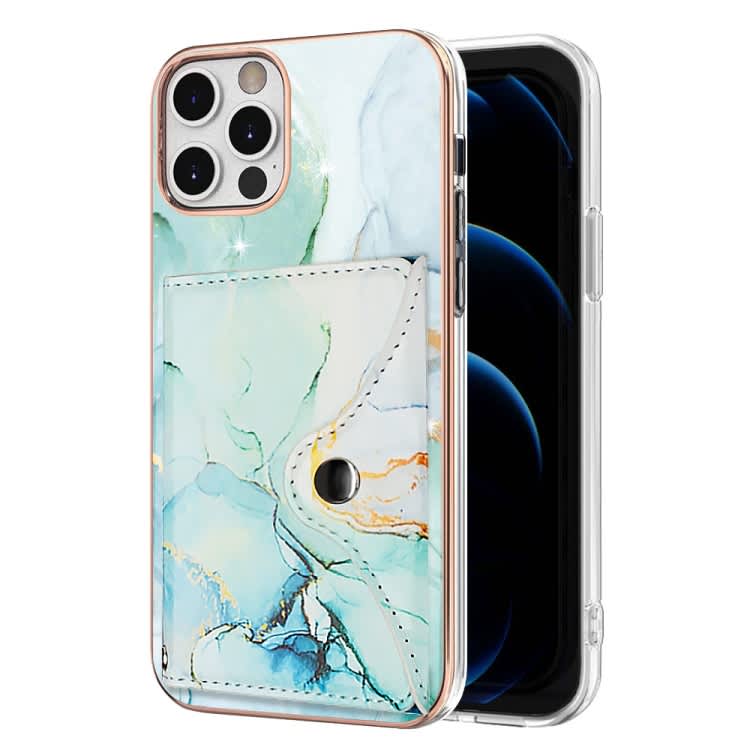 For iPhone 12 Pro Max Marble Pattern IMD Card Slot Phone Case(Green)