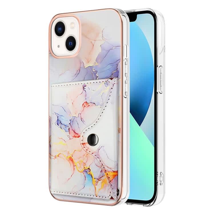 For iPhone 13 mini Marble Pattern IMD Card Slot Phone Case(Galaxy Marble White)