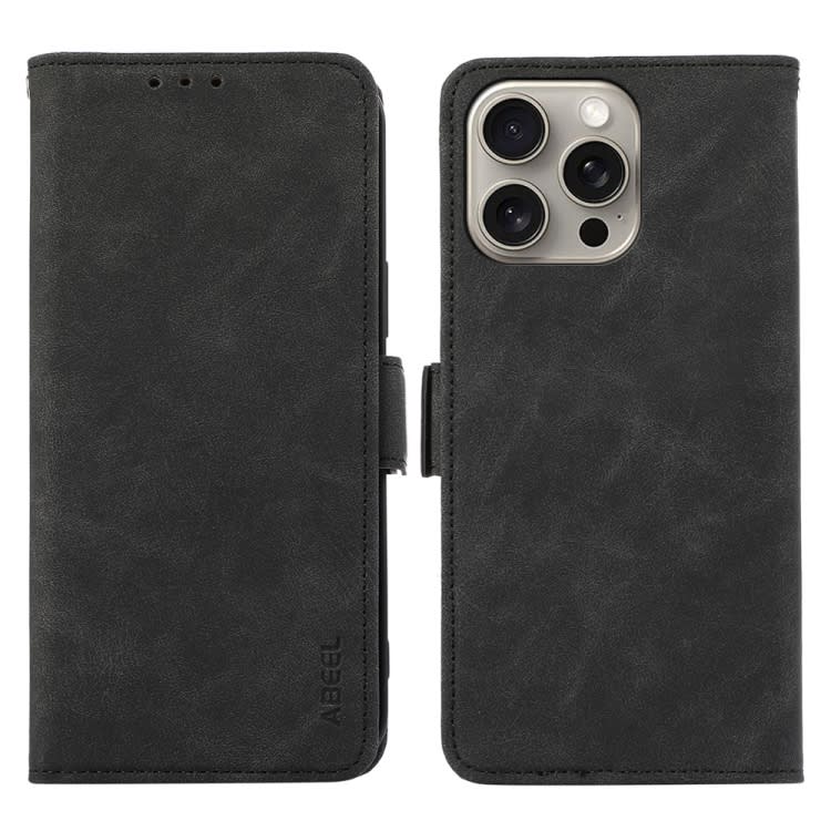 For iPhone 16 Pro ABEEL Frosted Magnetic RFID Leather Phone Case(Black)