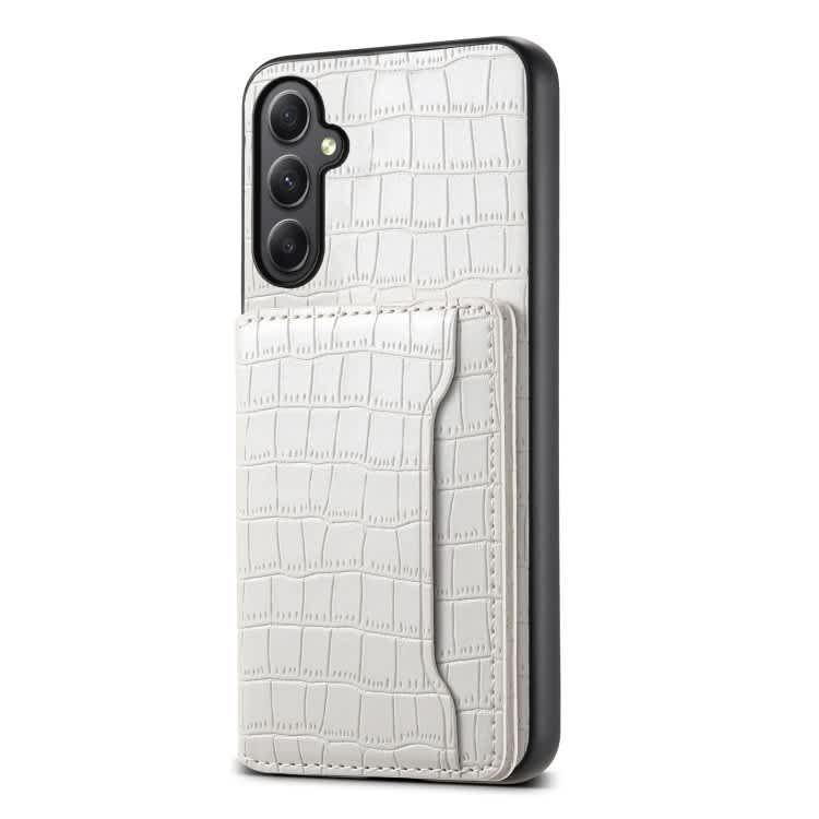For Samsung Galaxy A35 5G Crocodile Texture Card Bag Design Full Coverage Phone Case(White)