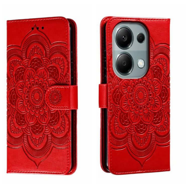 For Xiaomi Redmi Note 13 Pro 4G Sun Mandala Embossing Pattern Phone Leather Case(Red)