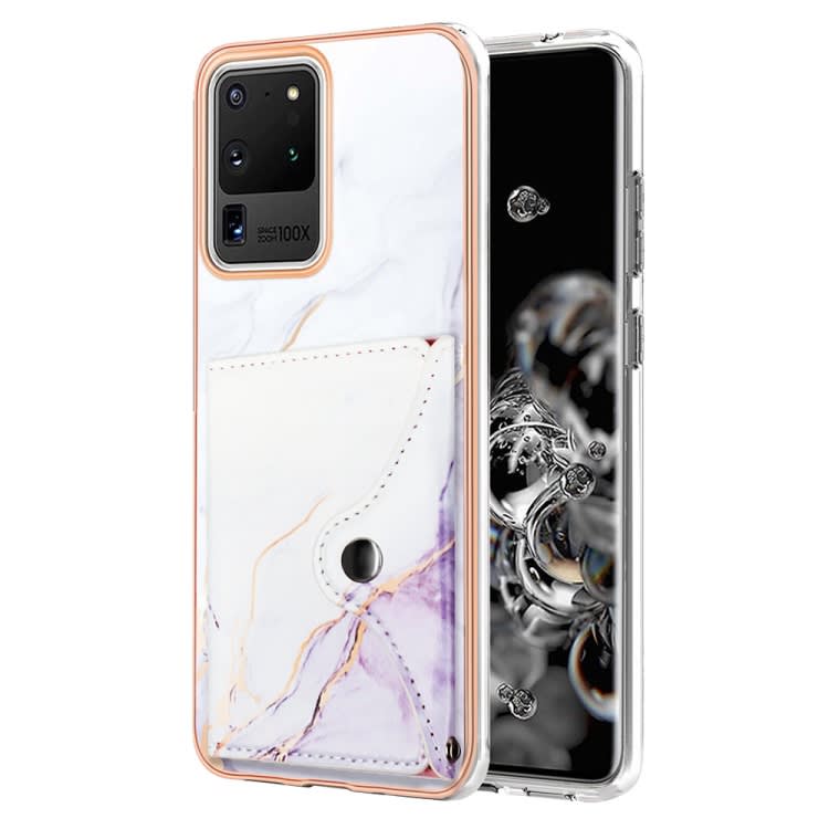 For Samsung Galaxy S20 Ultra Marble Pattern IMD Card Slot Phone Case(White Purple)